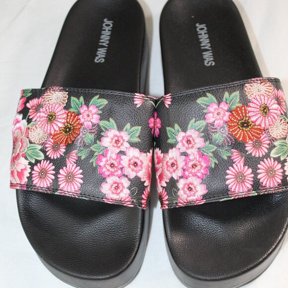 NWT Johnny Was Blum Embroidered Pool Platform Slides Slide Sandals Flats 10 $145 - Picture 3 of 6